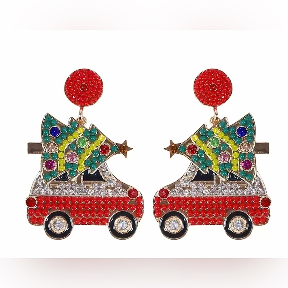 Classic Christmas Car Dangle Earrings in Red!